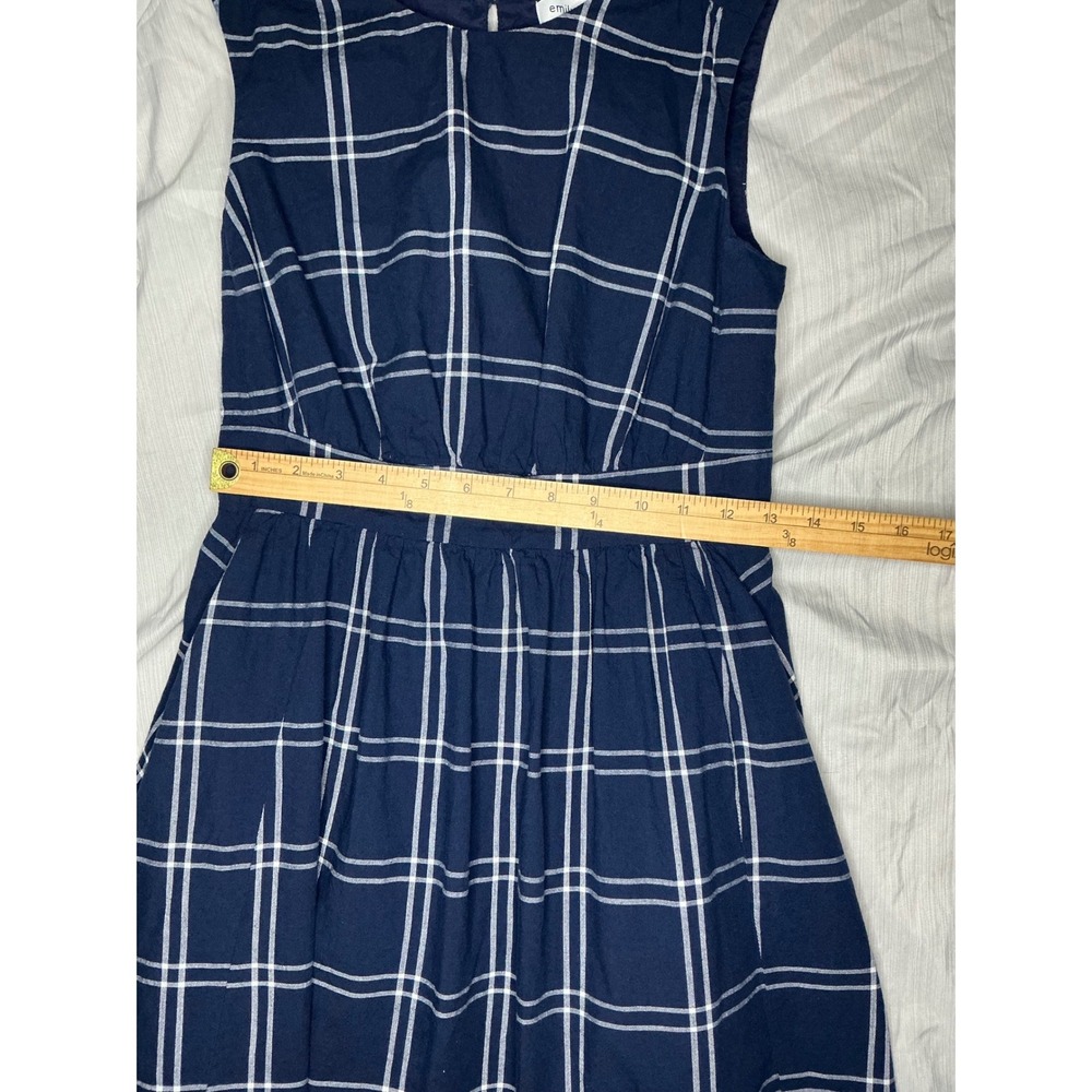 Emily and Fin Navy Plaid Sleeveless Fit & Flare Dress Pockets Size S - Picture 6 of 12